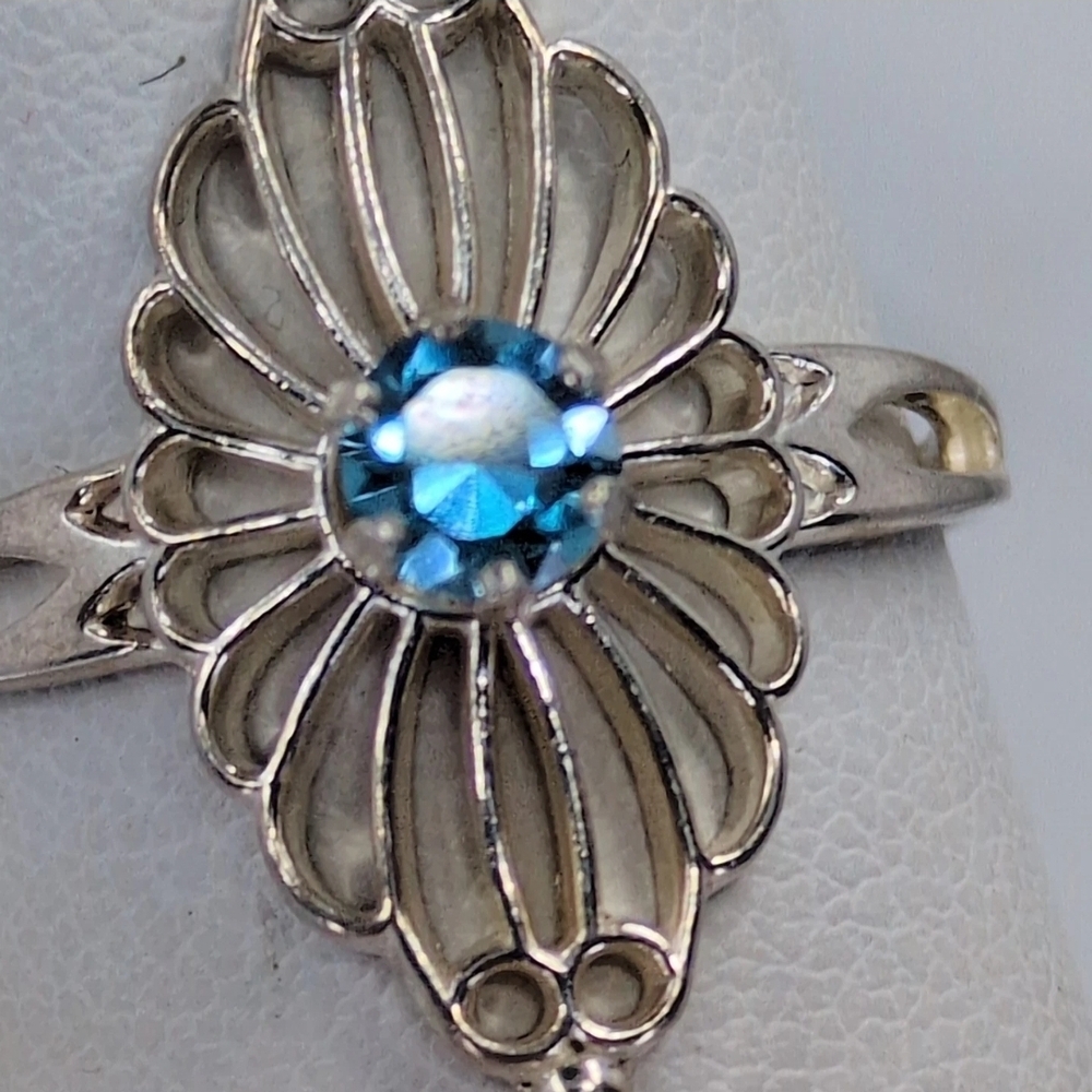 Silver Floral Ring with Blue Crystal Center - Women Jewelry